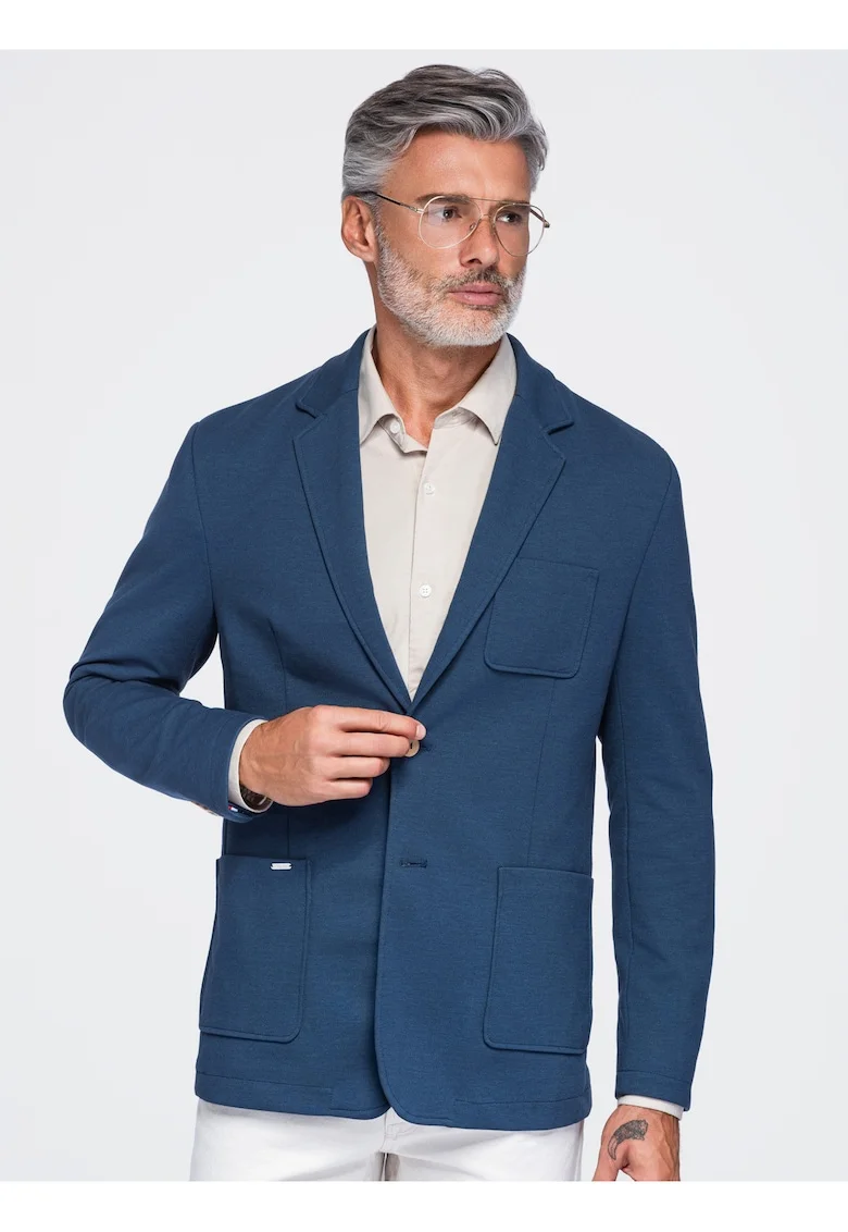 Sacou slim fit pentru barbati, cu trei buzunare si guler clasic M165, Albastru