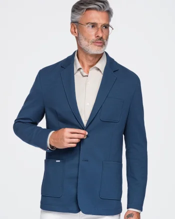 Sacou slim fit pentru barbati, cu trei buzunare si guler clasic M165, Albastru