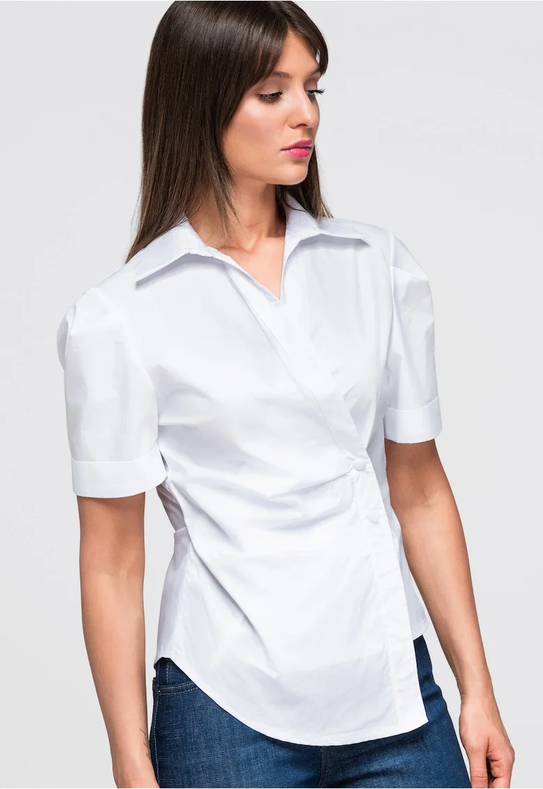Camasa dama slim fit cu guler clasic, maneci scurte, 100% bumbac OW-TS-E0041, Alb