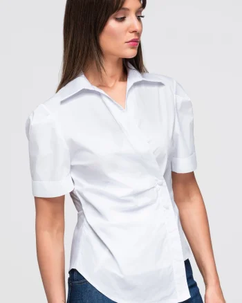 Camasa dama slim fit cu guler clasic, maneci scurte, 100% bumbac OW-TS-E0041, Alb