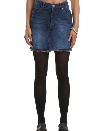 Fusta din denim cu talie inalta, Albastru inchis