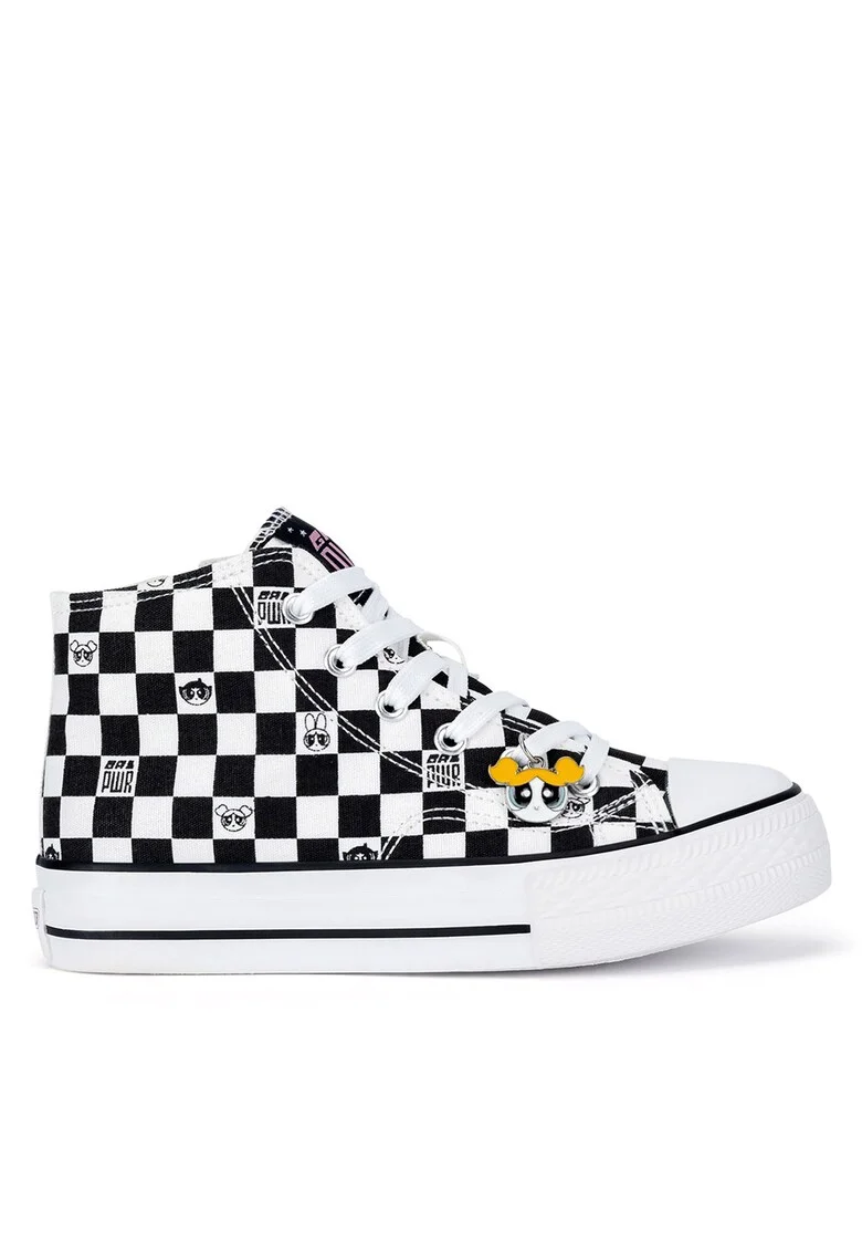 Pantofi copii,  fete, negru alb, tesatura textila