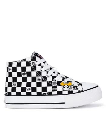 Pantofi copii,  fete, negru alb, tesatura textila