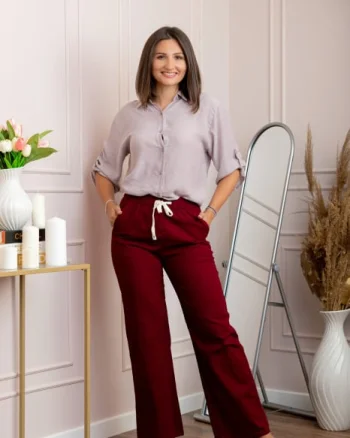 Pantaloni dama grena din bumbac cu croi drept Cara