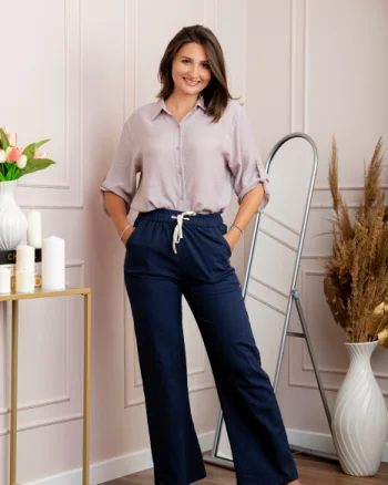 Pantaloni dama bleumarin din bumbac cu croi drept Cara