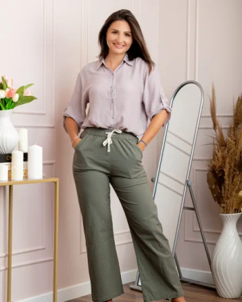 Pantaloni dama kaki din bumbac cu croi drept Cara
