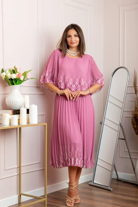 Rochie eleganta plisata Aimee din voal roz