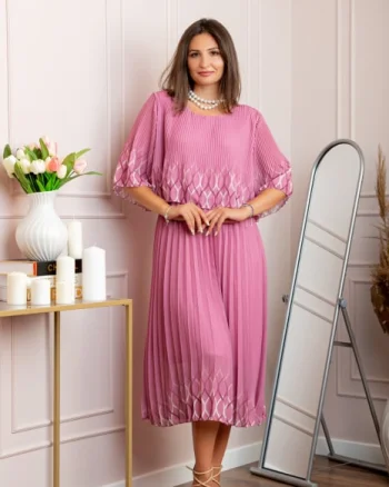 Rochie eleganta plisata Aimee din voal roz