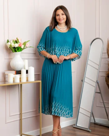 Rochie eleganta plisata Aimee din voal turcoaz
