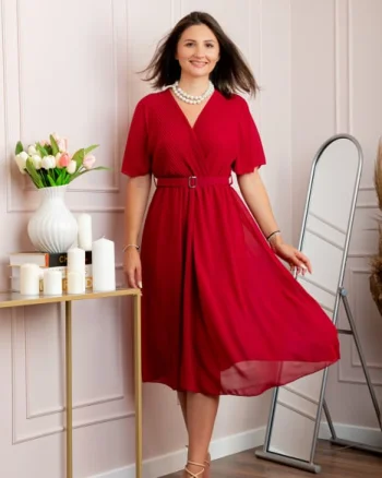 Rochie eleganta din voal Desiree cu decolteu in V si curea - Grena