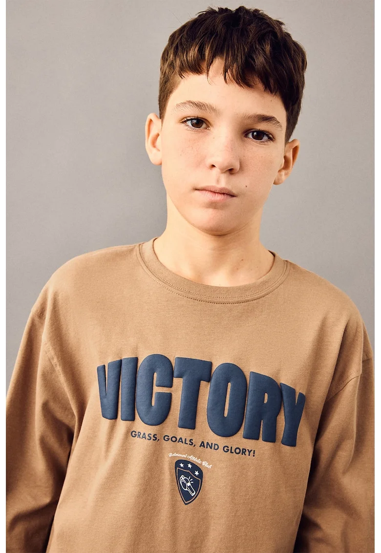 Bluza de bumbac cu text, Gri carbune/Maro deschis