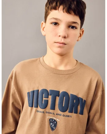 Bluza de bumbac cu text, Gri carbune/Maro deschis