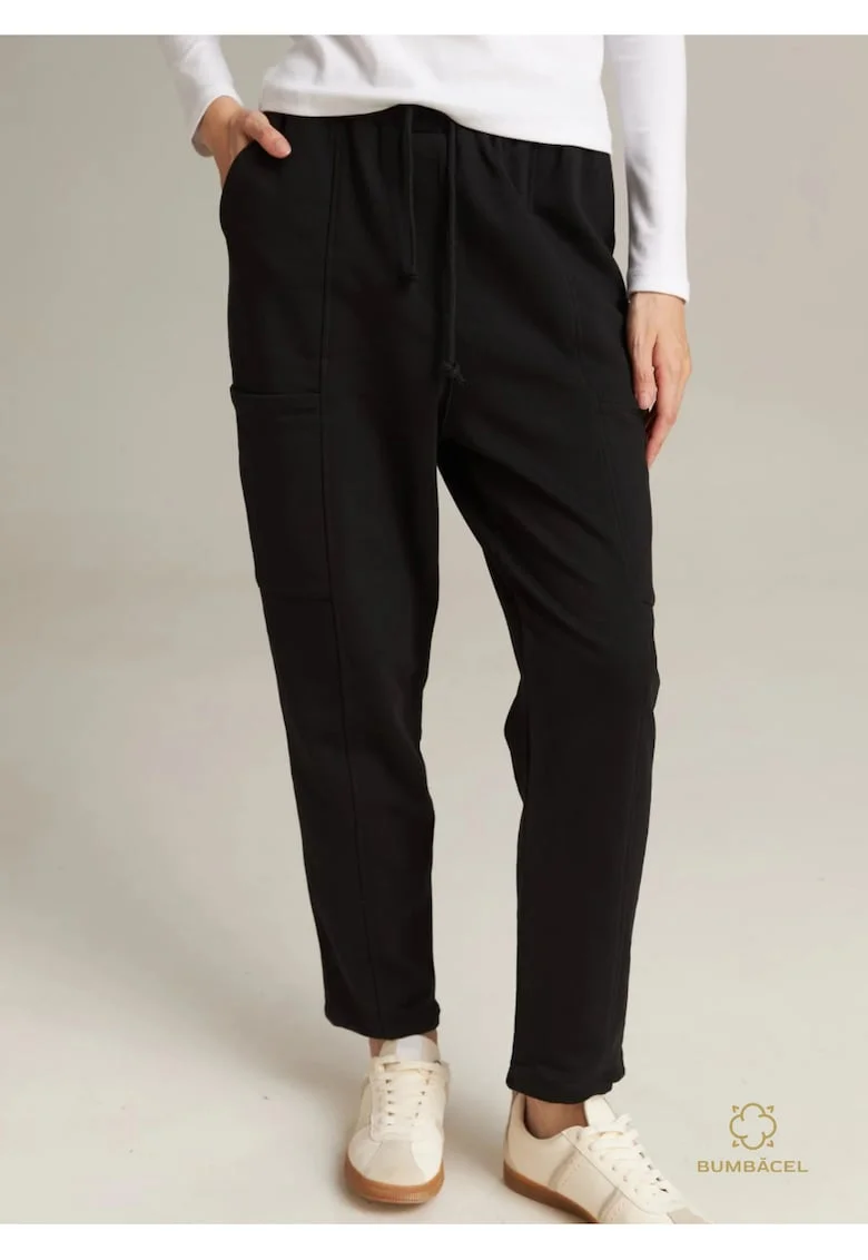 Pantaloni din bumbac cu snur si buzunare pentru dame