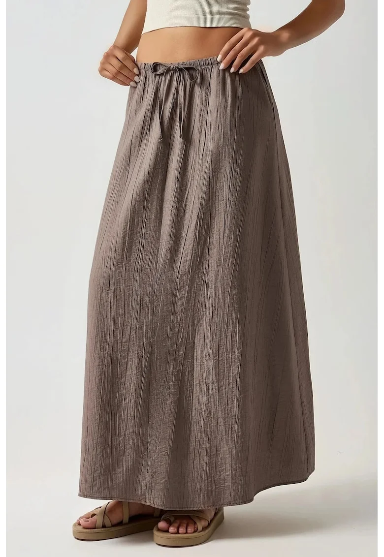 Fusta maxi,  talie inalta, gri, material textil