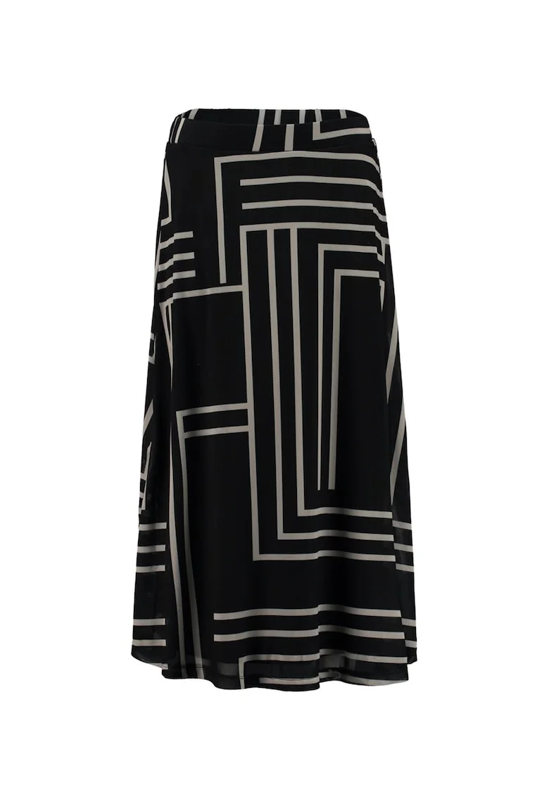Fusta maxi cu model si talie elastica, Negru/Alb murdar
