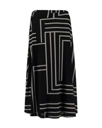 Fusta maxi cu model si talie elastica, Negru/Alb murdar