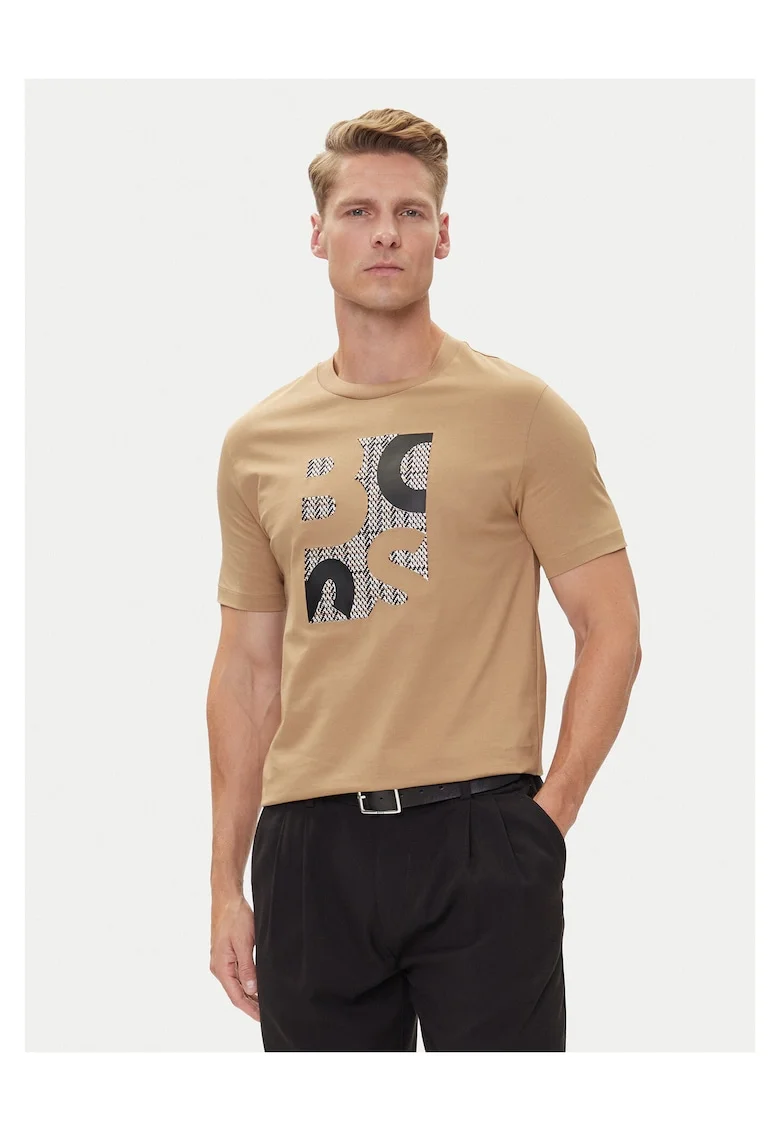 Tricou barbat  bej nisipiu, bumbac