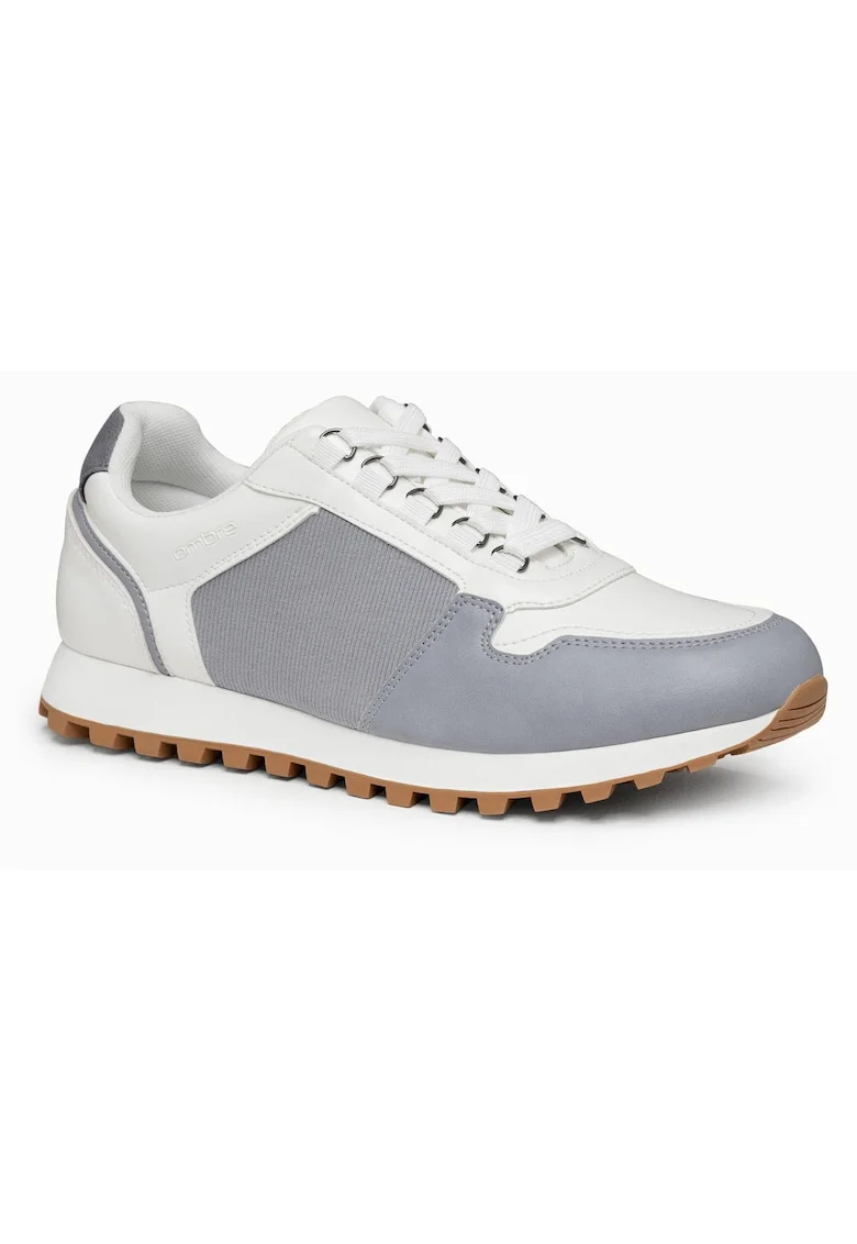 Sneakers barbati Casual Material Combinat Talpa aderenta, Gri deschis