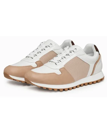 Sneakers barbati Casual Material Combinat Talpa aderenta, Bej