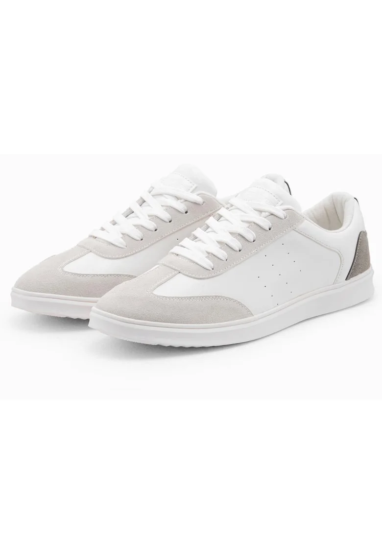 Sneakers sportivi cu detalii din piele ecologica si stil retro, Alb