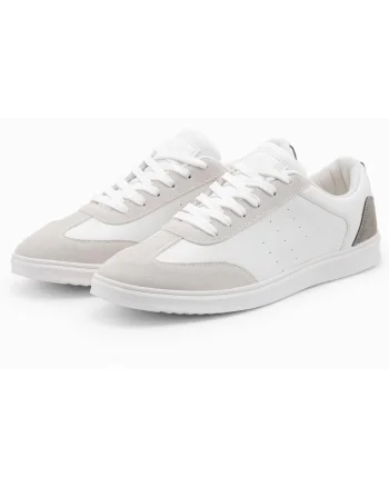 Sneakers sportivi cu detalii din piele ecologica si stil retro, Alb