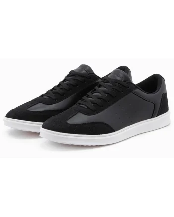 Sneakers sportivi cu detalii din piele ecologica si stil retro, Negru