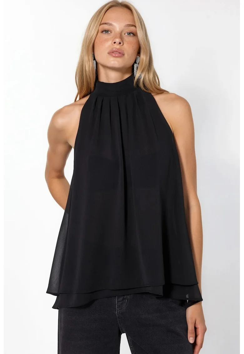 Bluza dama,  fara maneci, guler halter, negru, poliester