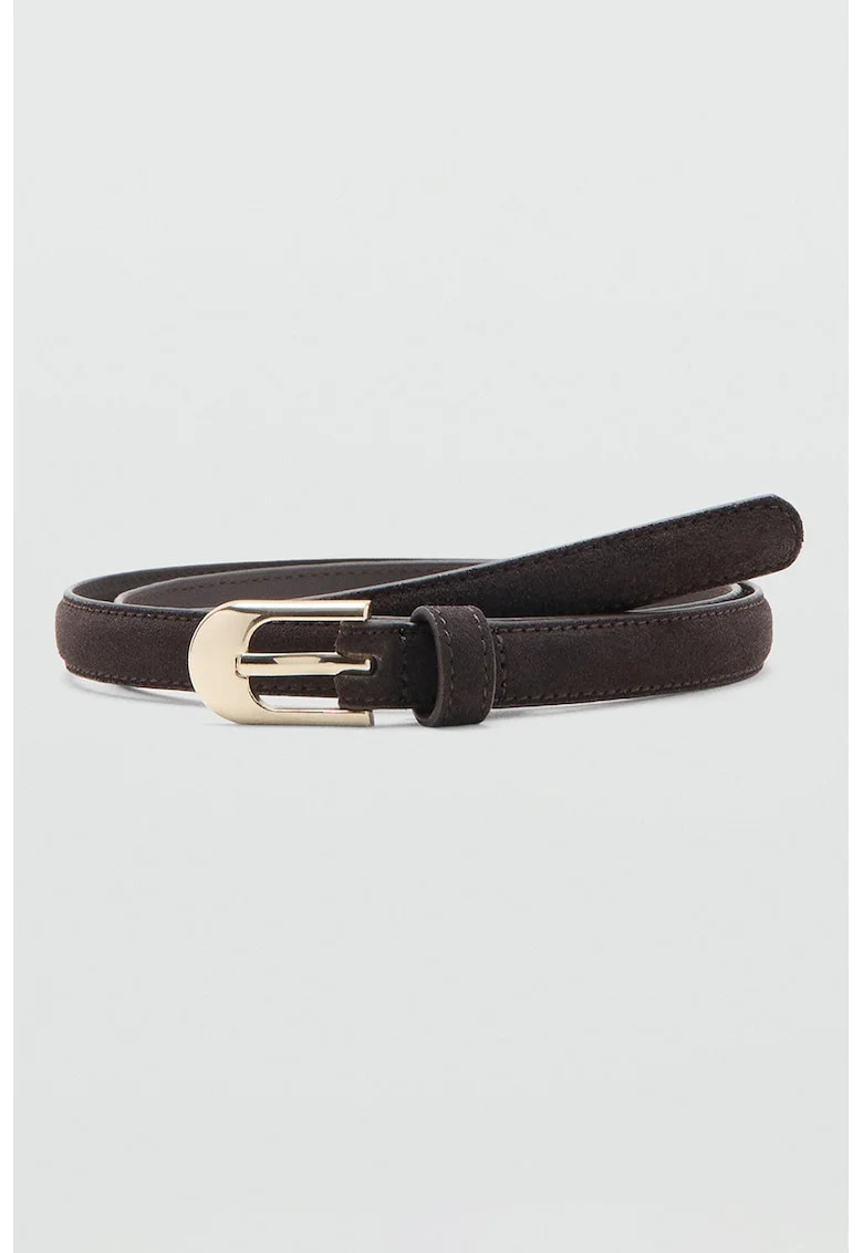 Curea skinny din piele intoarsa, Maro inchis
