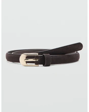 Curea skinny din piele intoarsa, Maro inchis