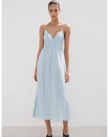 Rochie lunga cu pliuri, Albastru pastel