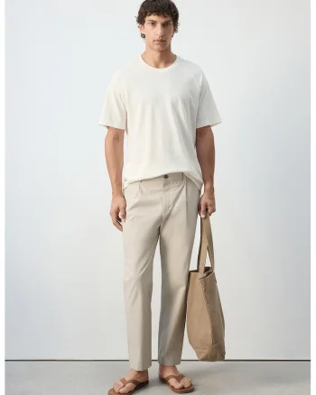 Pantaloni chino din amestec de bumbac si in, Bej deschis