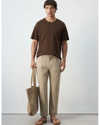 Pantaloni chino din amestec de lyocell cu croiala regular-fit, Bej