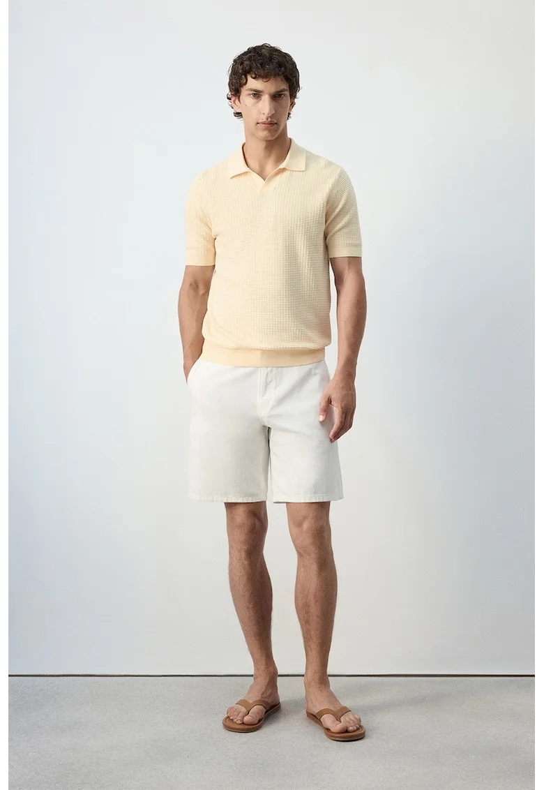 Pantaloni scurti din amestec de bumbac si in, Alb fildes