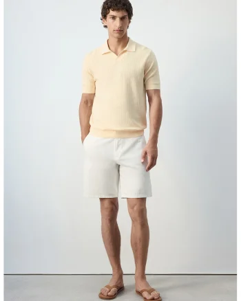 Pantaloni scurti din amestec de bumbac si in, Alb fildes
