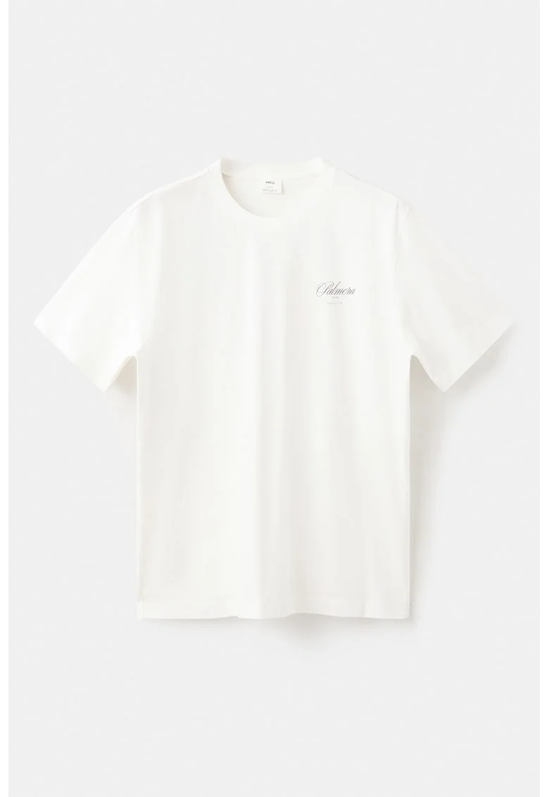 Tricou de bumbac cu decolteu la baza gatului, Alb murdar