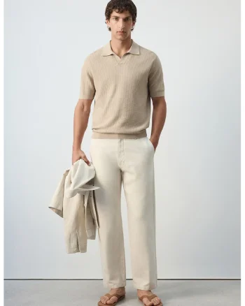Tricou polo din bumbac cu model texturat, Bej inchis