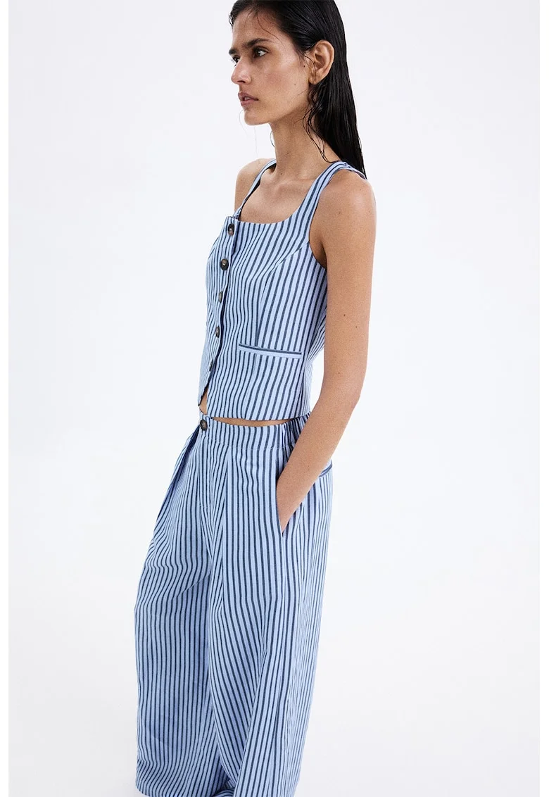 Pantaloni din amestec de in cu dungi, Albastru pastel