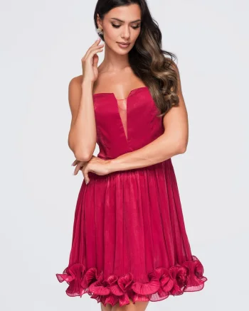 Rochie mini de cocktail cu decolteu in V si bretele subtiri LA-OM-DLR431, Rosu