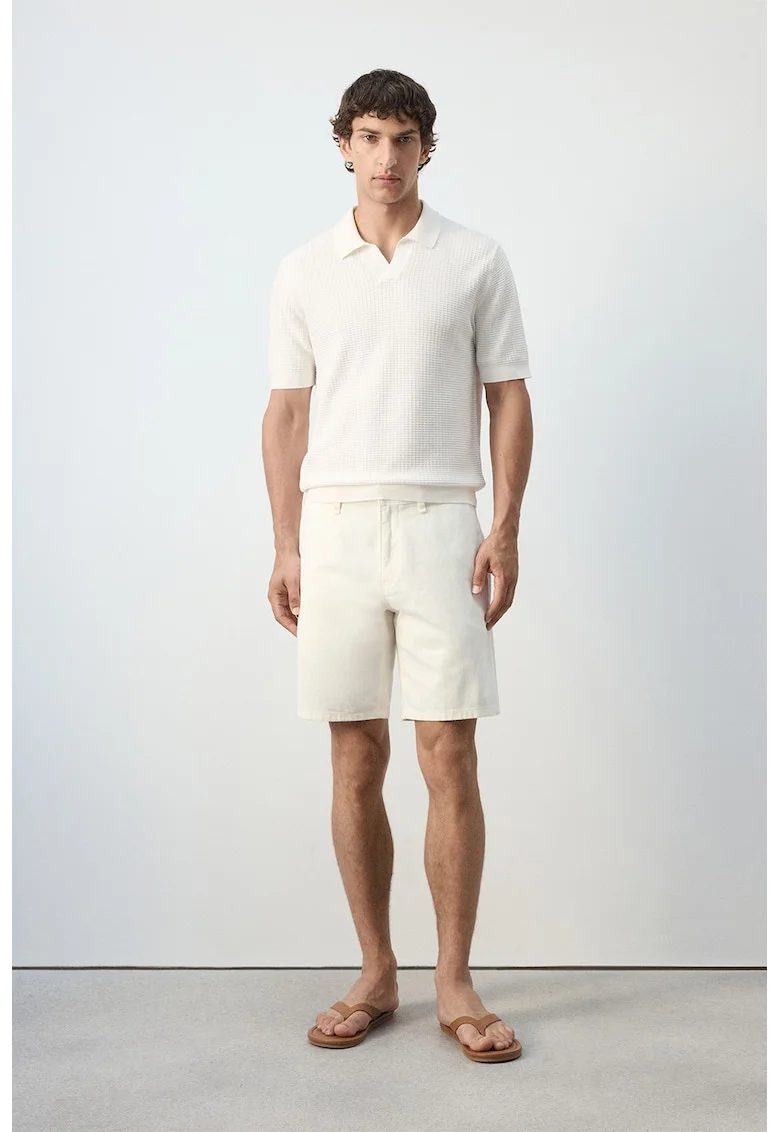 Tricou polo din bumbac cu model texturat, Alb murdar