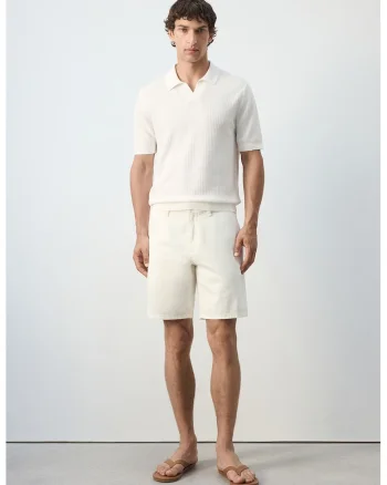 Tricou polo din bumbac cu model texturat, Alb murdar