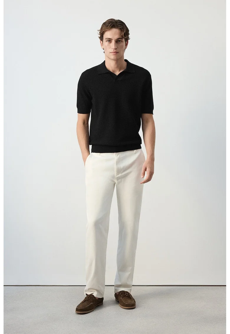 Tricou polo din bumbac cu model texturat, Negru
