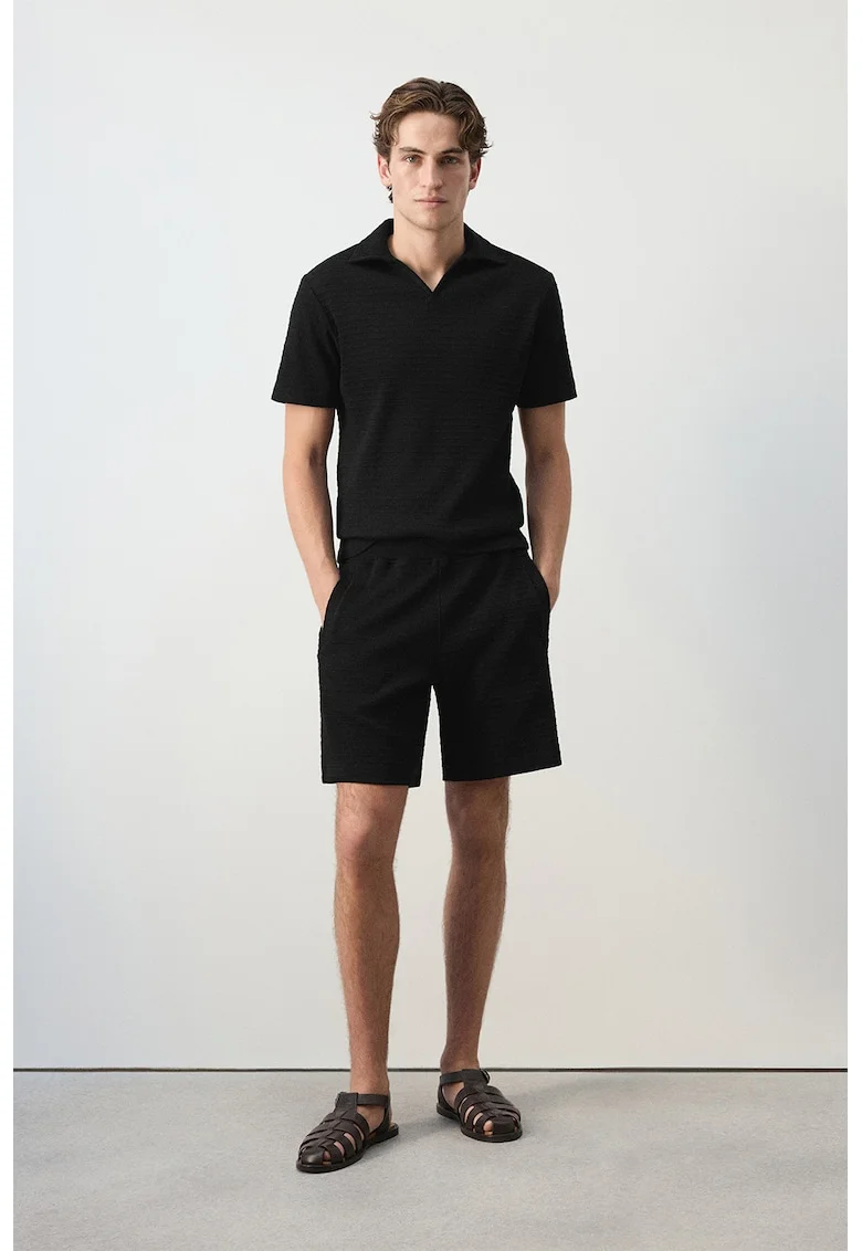 Tricou polo cu aspect texturat, Negru