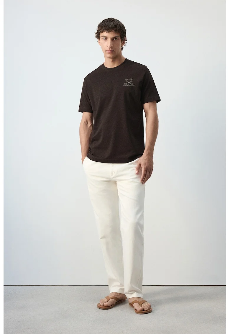 Tricou cu imprimeu din bumbac si lyocell, Maro pamantiu