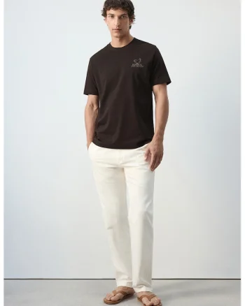 Tricou cu imprimeu din bumbac si lyocell, Maro pamantiu