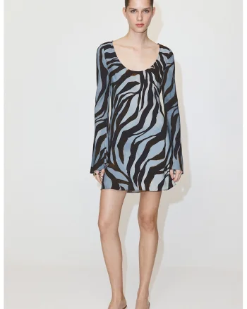 Rochie mini cu animal print, Alb/Albastru pastel/Negru