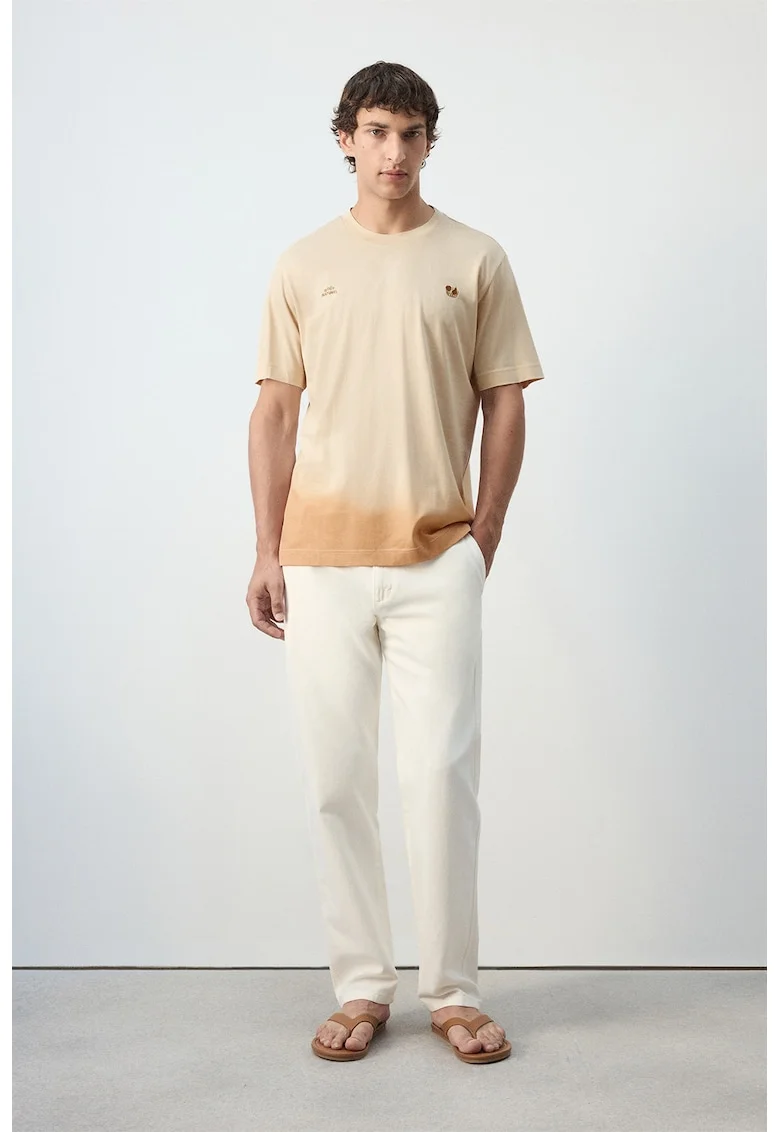 Tricou de bumbac cu aspect in degrade, Bej
