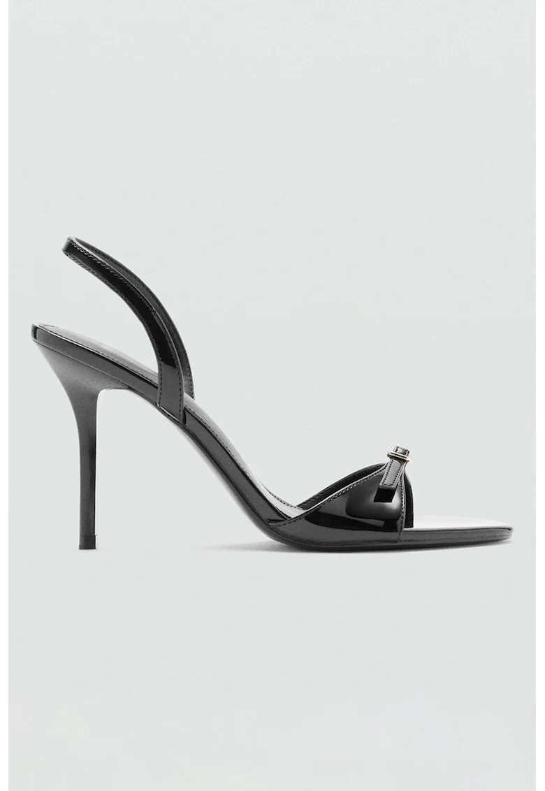 Sandale slingback cu aspect lacuit, Negru
