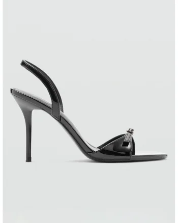 Sandale slingback cu aspect lacuit, Negru