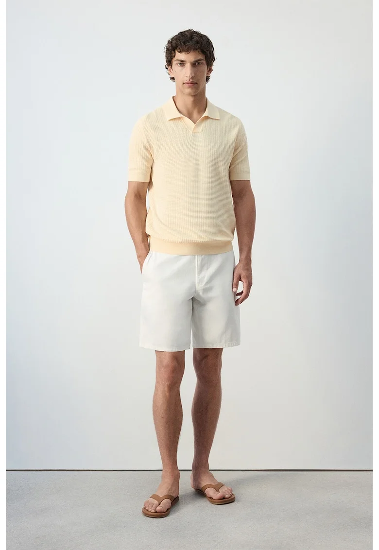 Tricou polo din bumbac cu model texturat, Galben deschis