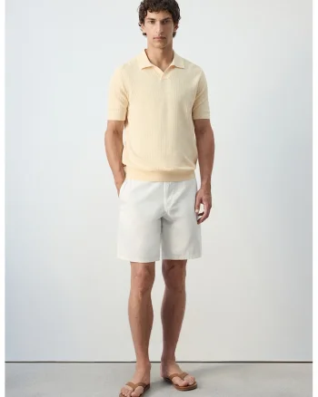 Tricou polo din bumbac cu model texturat, Galben deschis